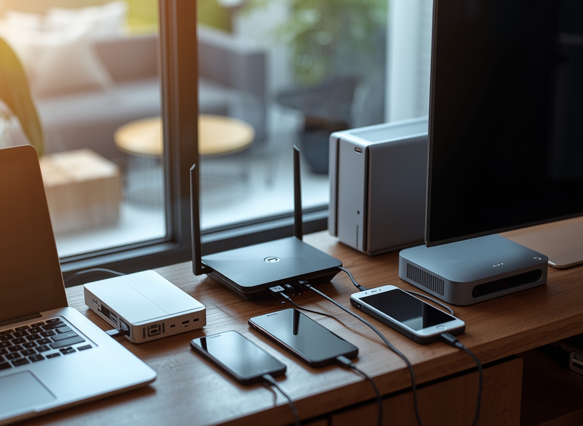 Modern home network setup with router and connected devices